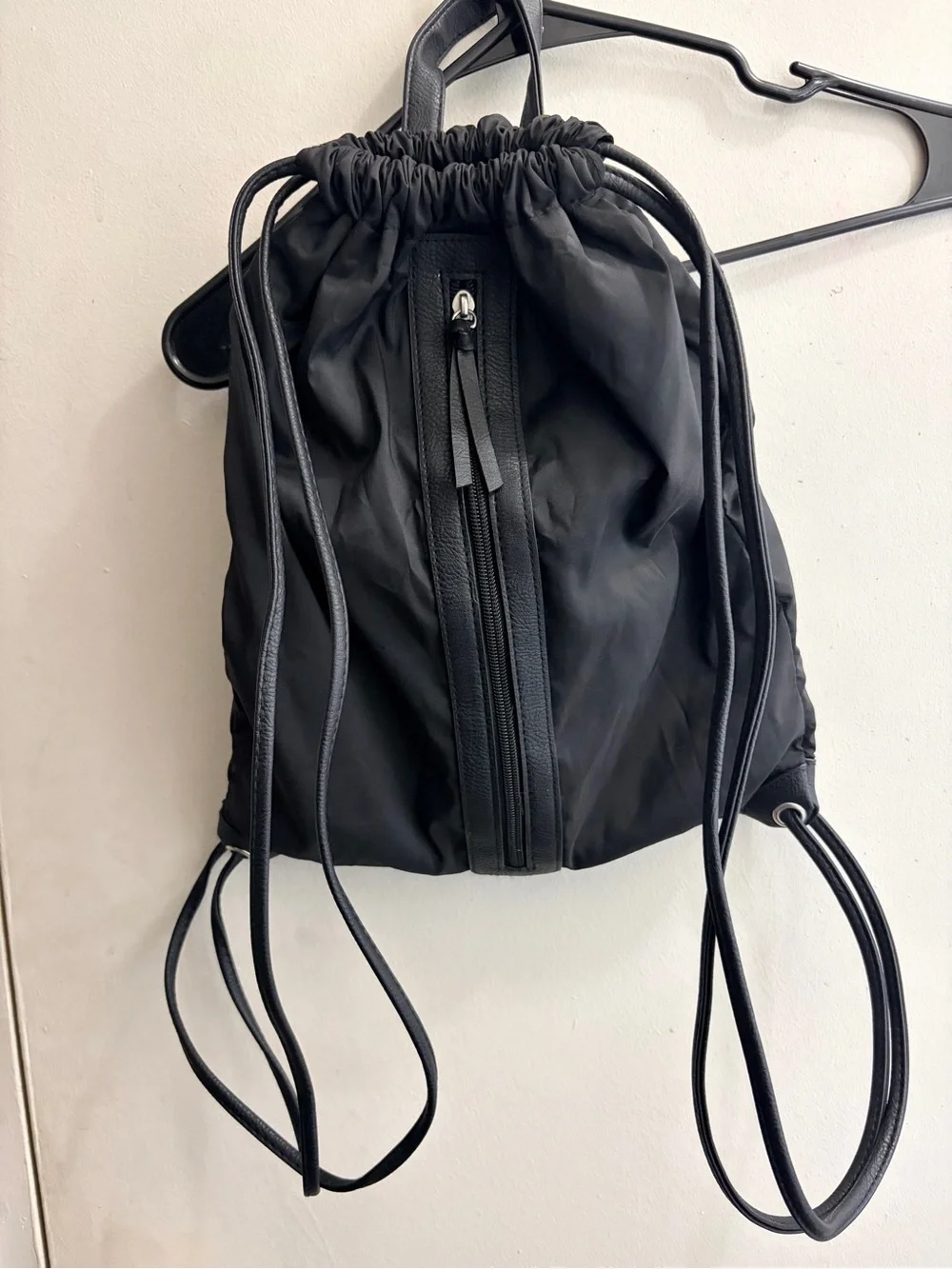 No Boundaries Black Nylon Drawstring Backpack with Front Zip